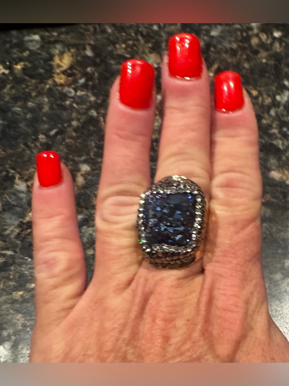 Unlisted Blue Druzy Cocktail Ring with Silver Halo